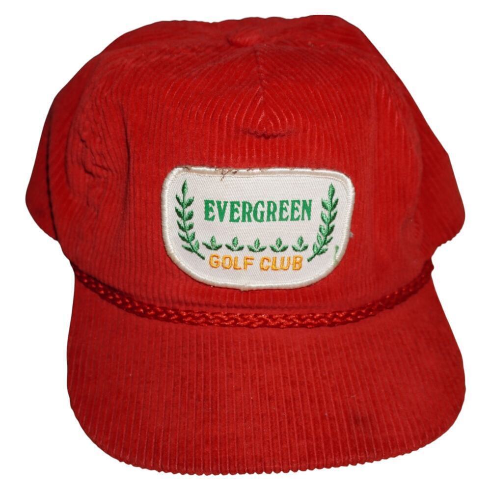 Vintage Evergreen Golf Club Corduroy Hat Red Rope Trucker Cap Made in USA